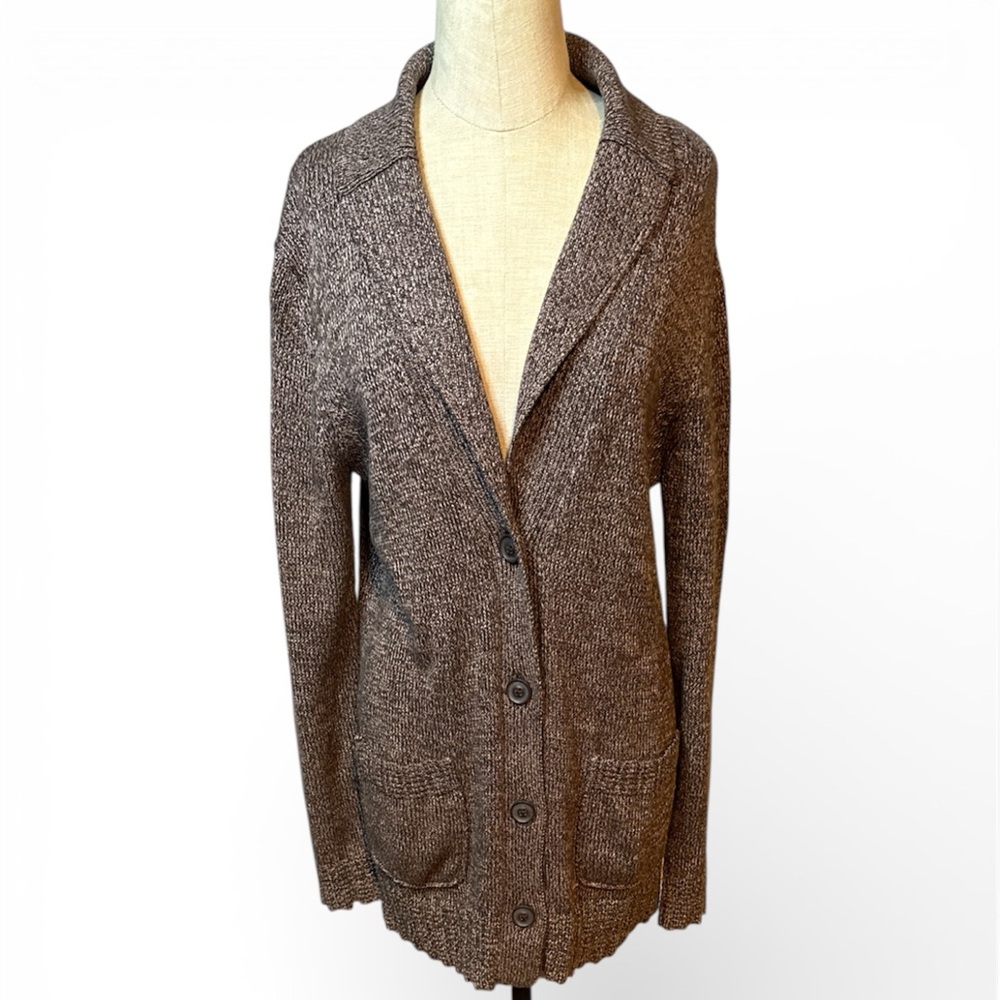 Eddie Bauer Women’s Brown Longline Cardigan Size L Button Front Pockets - Picture 3 of 9